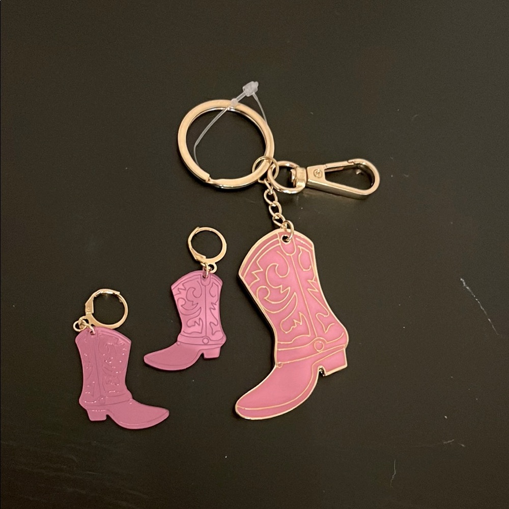Pink Boot Keychain and earring Set